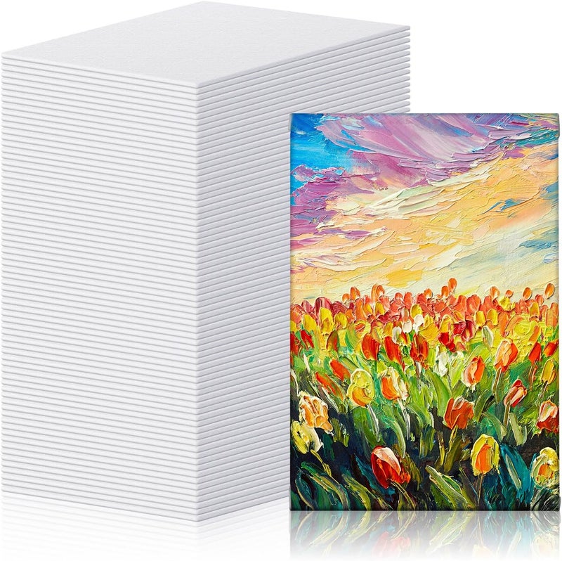 Moinchore 100 Pcs Mini Painting Canvas Panels Art Painting Canvases Panels Cotton Blank White Small Canvas Acid Free Boards for Watercolor Acrylic Oil Paint(4 x 6 Inch) - Image 1